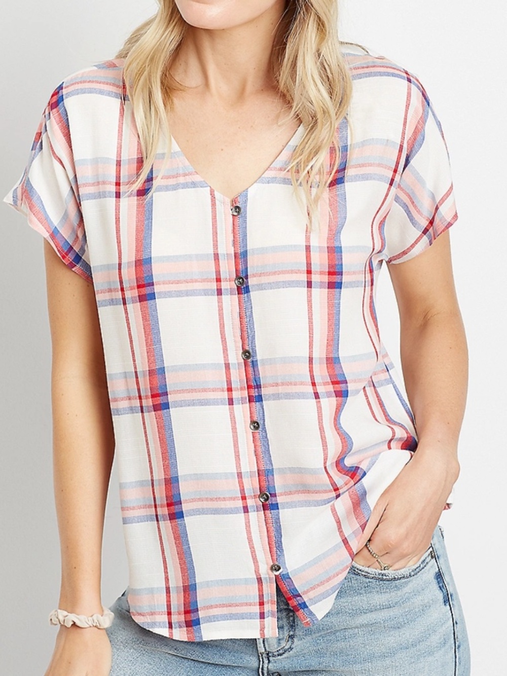 White plaid button down